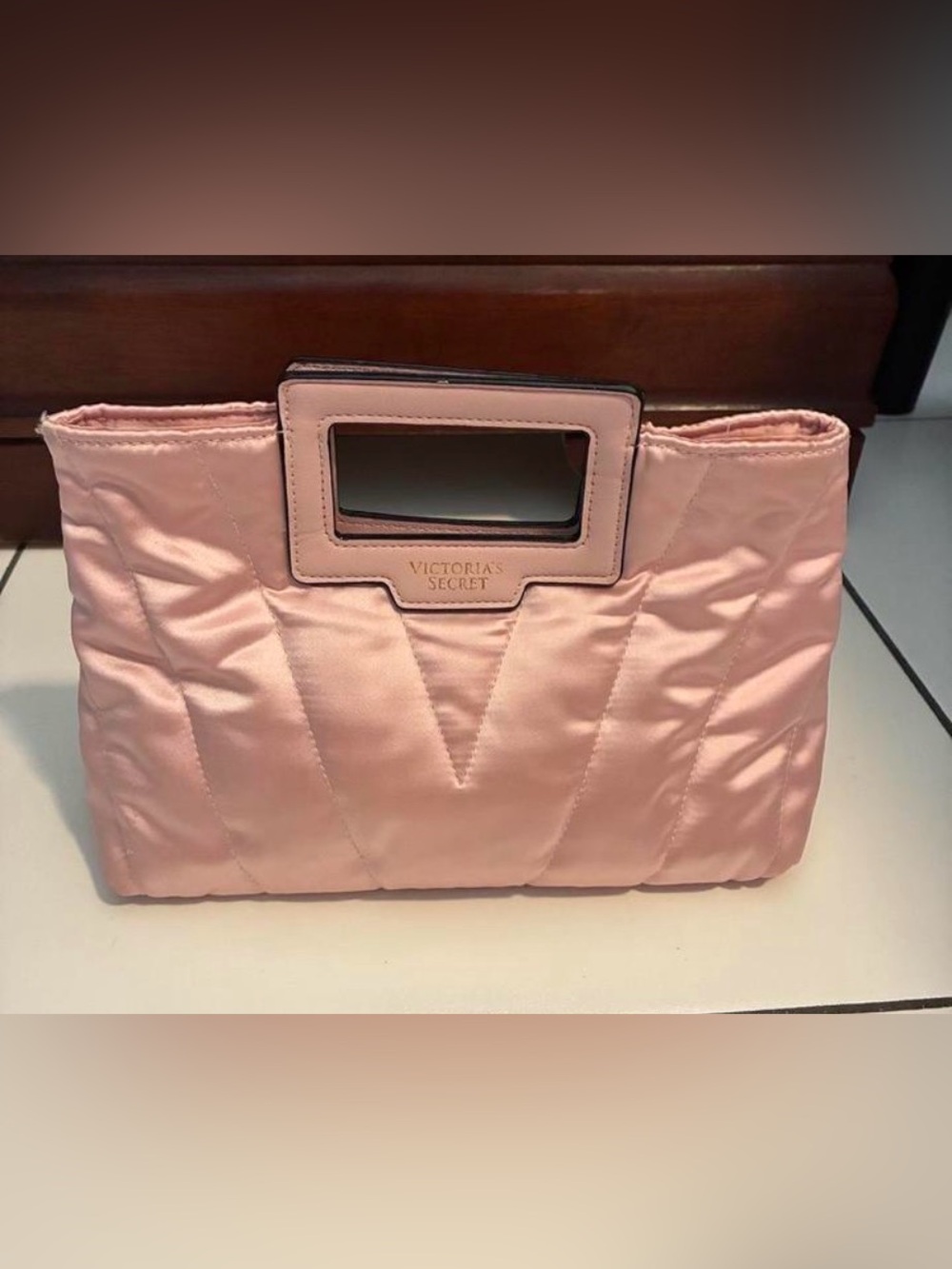 RARE! Coquette! Victoria's Secret Pink Satin Quilted Tote Bag